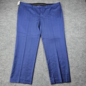 Indochino Dress Pants Mens 44x29 Blue Plaid Check Flat Front Tailored Classic